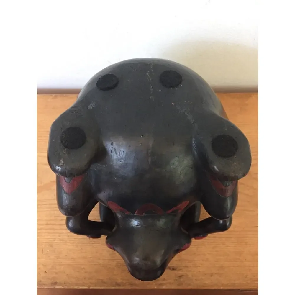 Vtg Handmade Barro Negro Black Pottery Mexican Figure Flower Vase Pot Planter